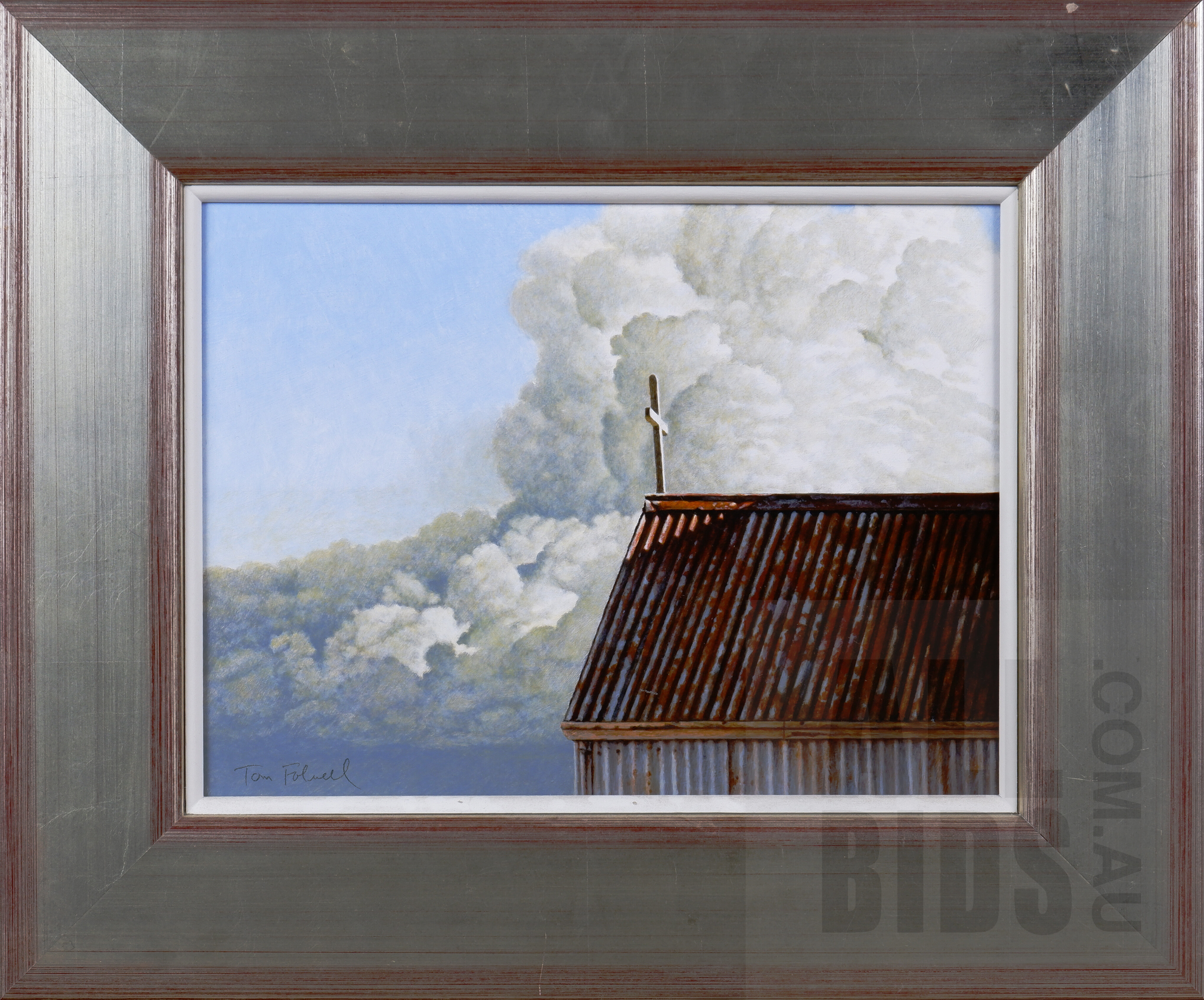 'Tom Folwell (20th Century, New Zealand), Untitled (Cross Against Sky), Oil on Board, 22.5 x 29.5 cm'