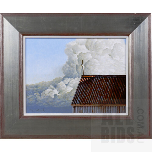 Tom Folwell (20th Century, New Zealand), Untitled (Cross Against Sky), Oil on Board, 22.5 x 29.5 cm