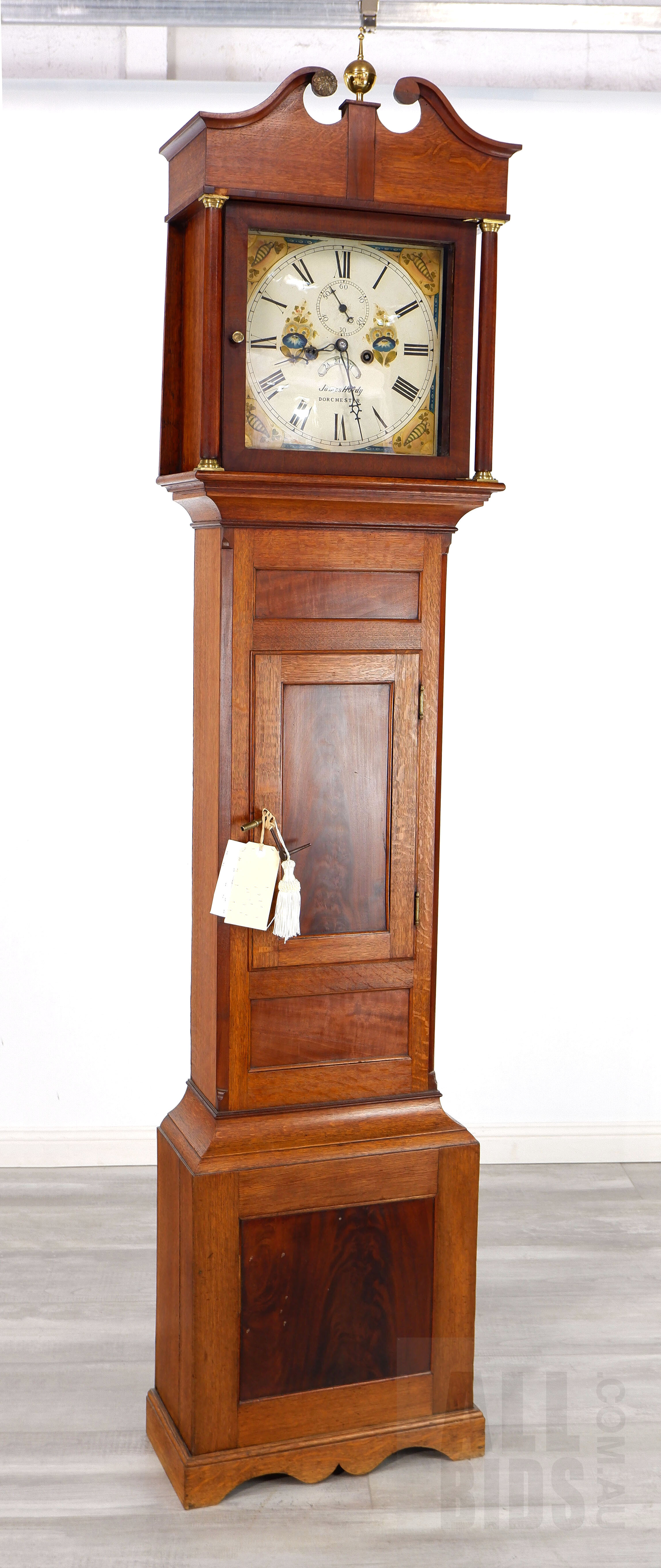 'Antique Oak Cased James Hardy Dorchester Grandfather Clock'