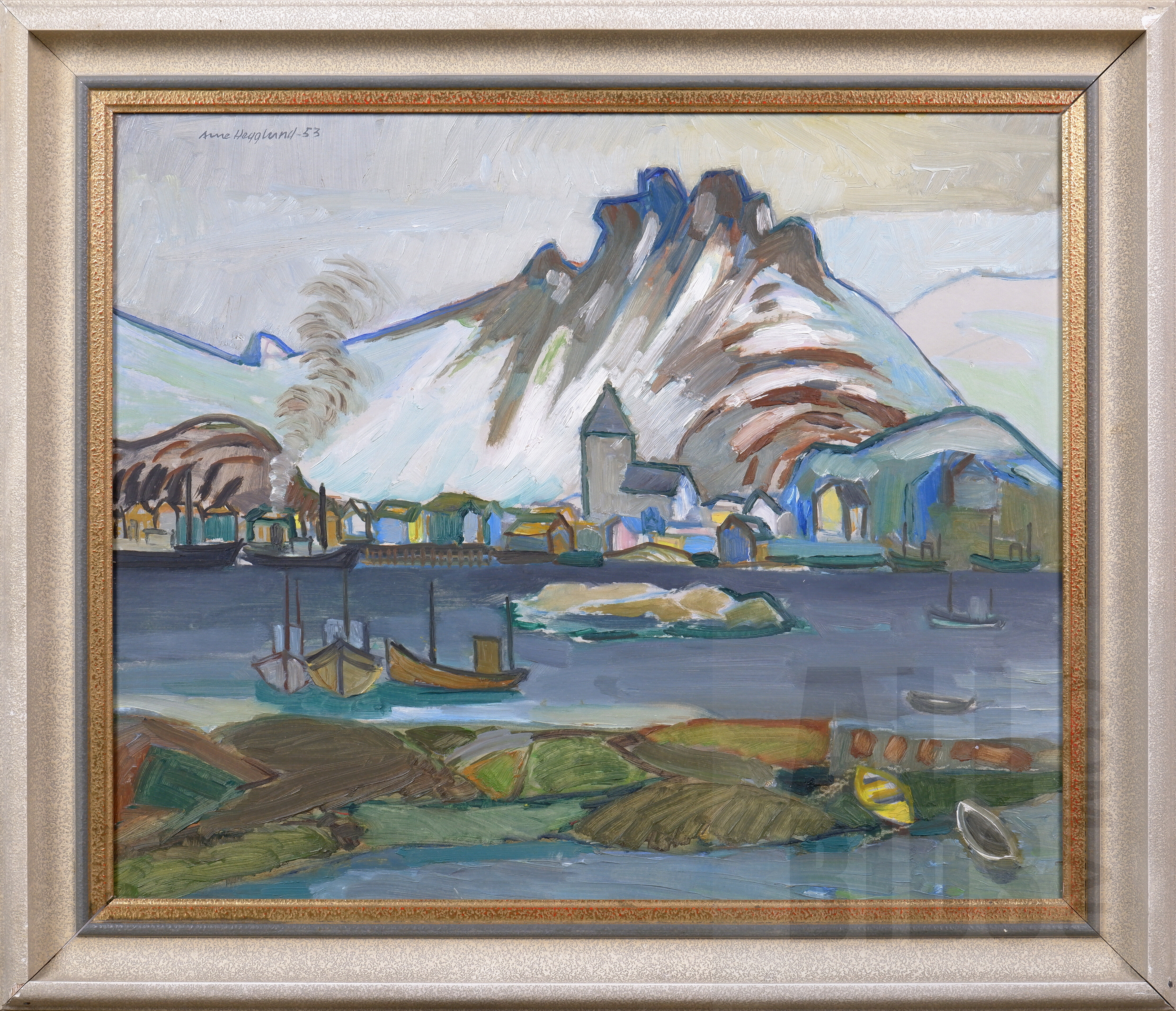 'Arne Hegglund (1915-2009, Norwegian), From Svolvaer 1953, Oil on Panel, 57 x 66 cm (incl. frame) '