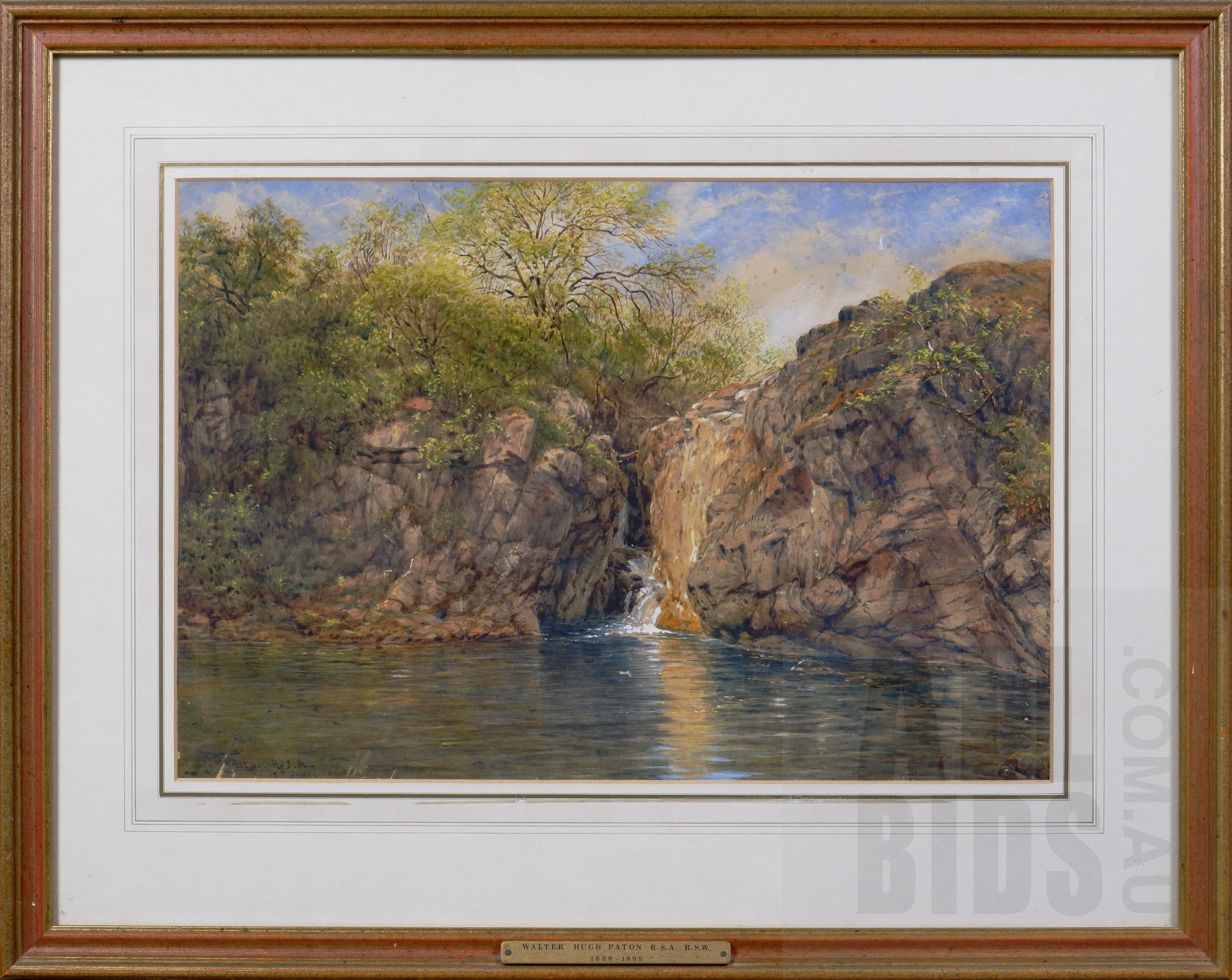 'Waller Hugh Paton R.S.A. R.S.W. (Scottish, 1828-1895), Waterfall View 1880, watercolour, 34.5 x 49.5cm'