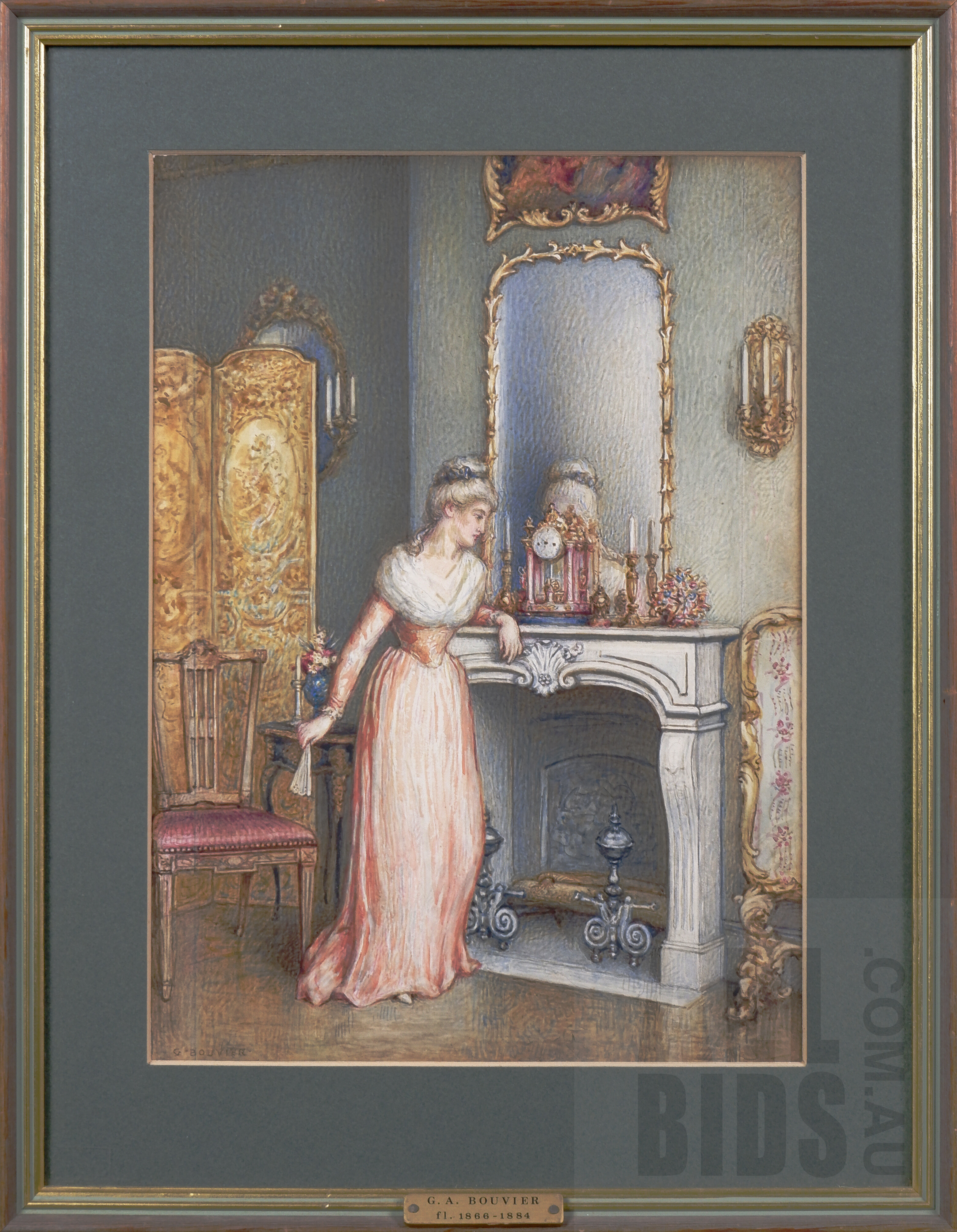 'Gustavus A. Bouvier (French/British, active 1866-1884), An Elegant Lady, watercolour, 34 x 24.5cm'