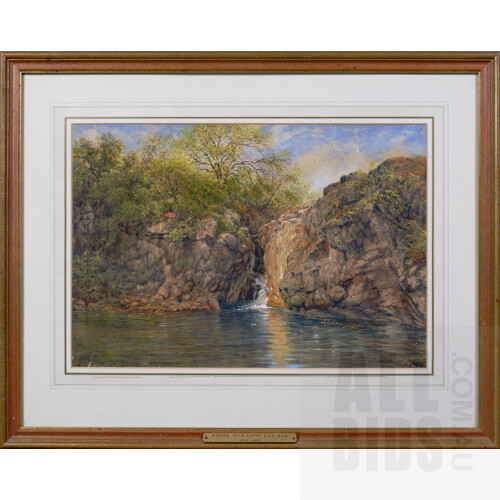 Waller Hugh Paton R.S.A. R.S.W. (Scottish, 1828-1895), Waterfall View 1880, watercolour, 34.5 x 49.5cm (55.5 x 69.5cm framed) 