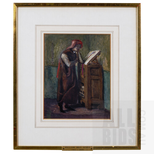 William Bell Scott (Scottish, 1811-1890), Spanish Student, watercolour heightened with white, 23 x 18cm (39.5 x 34.5cm framed) 