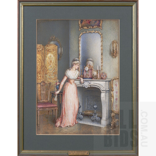 Gustavus A. Bouvier (French/British, active 1866-1884), An Elegant Lady, watercolour, 34 x 24.5cm (46 x 36cm framed)