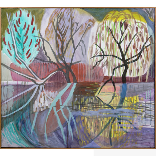 Lynne Flemons, Down by the River, Acrylic on Canvas, 102 x 112 cm
