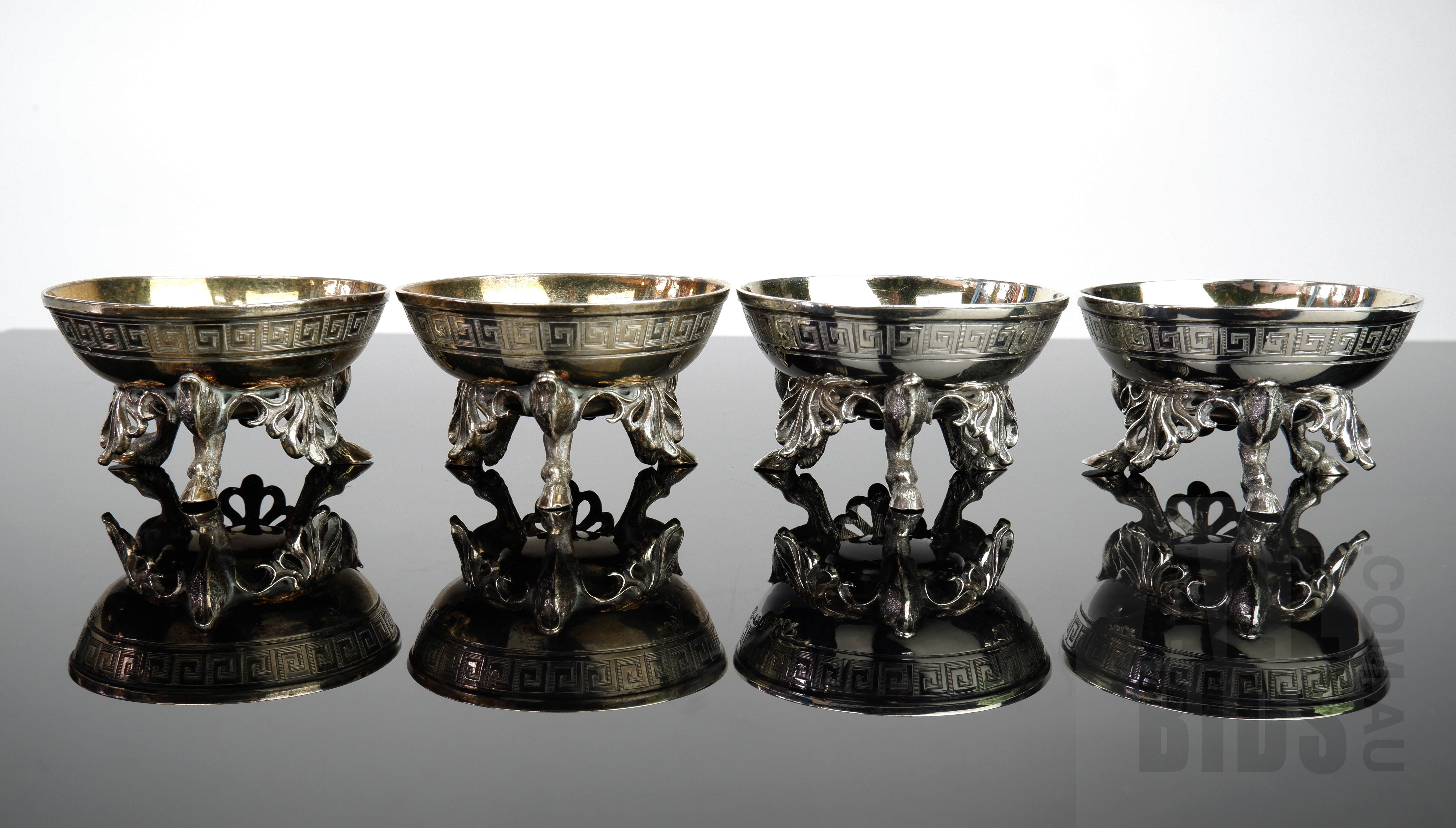 'Set of Four Good Victorian Gilt Lined Sterling Silver Open Salts, London, Smith, Nicholson & Co, 1853, 357g'