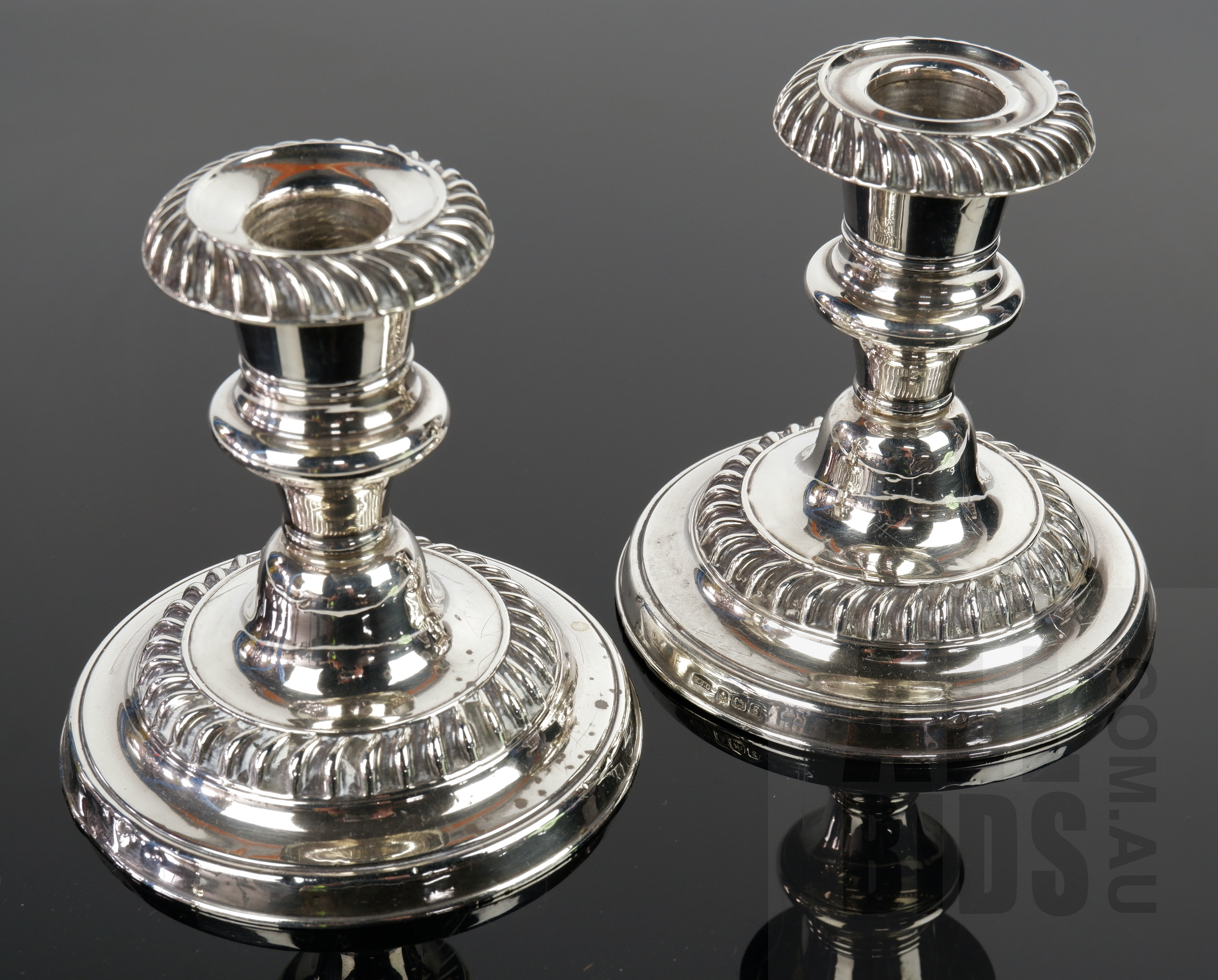 'Pair of Weighted Sterling Silver Candle Sticks, London, Ellis & Co, 1902'