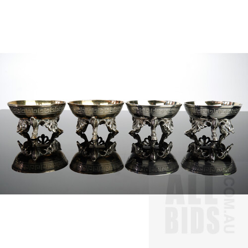 Set of Four Good Victorian Gilt Lined Sterling Silver Open Salts, London, Smith, Nicholson & Co, 1853, 357g
