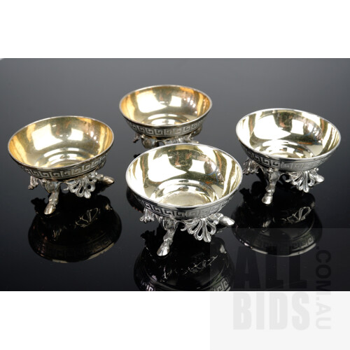 Set of Four Good Victorian Gilt Lined Sterling Silver Open Salts, London, Smith, Nicholson & Co, 1853, 357g