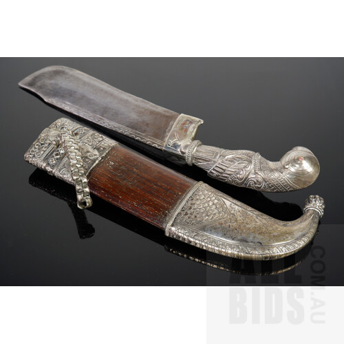 Antique Silver and Hardwood Cased Knife with Parrot Head Handle