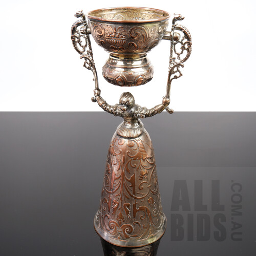 19th Century Silver Plated Wager or Marriage Cup with Gimbal Bowl