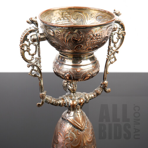 19th Century Silver Plated Wager or Marriage Cup with Gimbal Bowl
