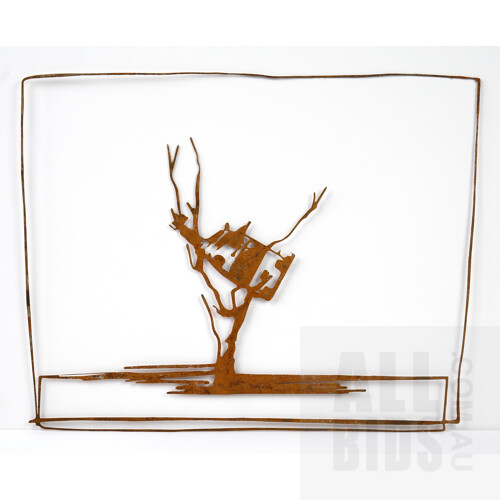John Kelly (born 1965), Cow Up a Tree 2014, Rusted Laser Cut Mild Steel, 27 x 34 cm (irregular)