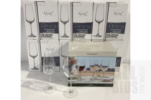 Assorted Wine Glasses, Brands Including: Krystal by Classica, and Ecology. Lot of 7. Total ORP $399.65.