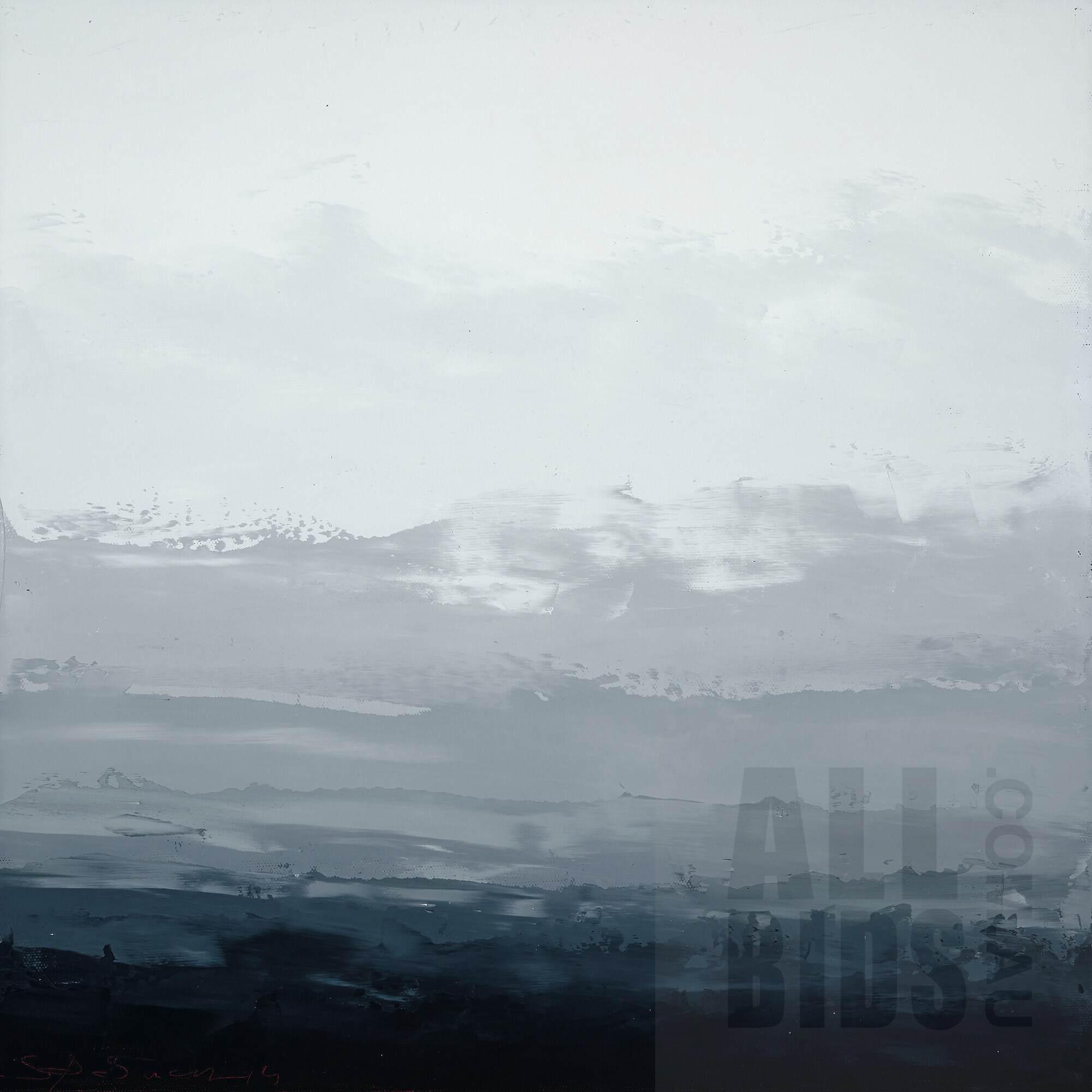 'Sokquon Tran (born 1969), Highlands Landscape 7, Oil on Belgian Linen (with white timber box frame), 48.5 x 48.5 cm'