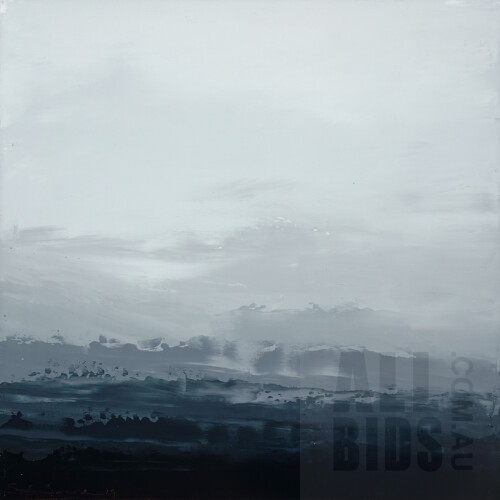 Sokquon Tran (born 1969), Highlands Landscape 8, Oil on Belgian Linen (with white timber box frame), 48.5 x 48.5 cm