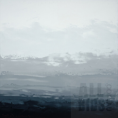 Sokquon Tran (born 1969), Highlands Landscape 7, Oil on Belgian Linen (with white timber box frame), 48.5 x 48.5 cm