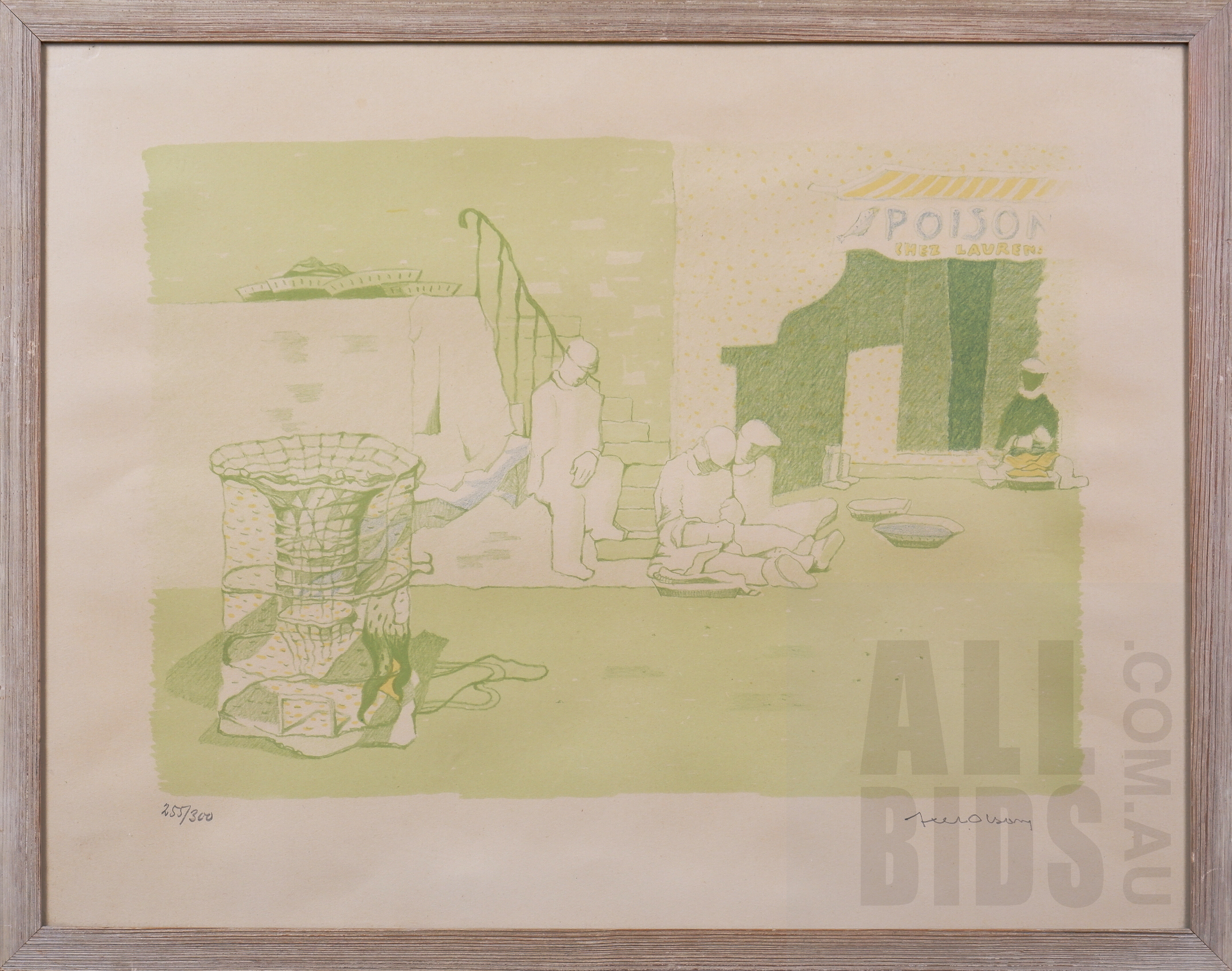 'Axel Olson (1889-1986, Swedish - Halmstad Group), French Harbour Scene, Colour Lithograph, 42 x 54 cm (incl. frame)'