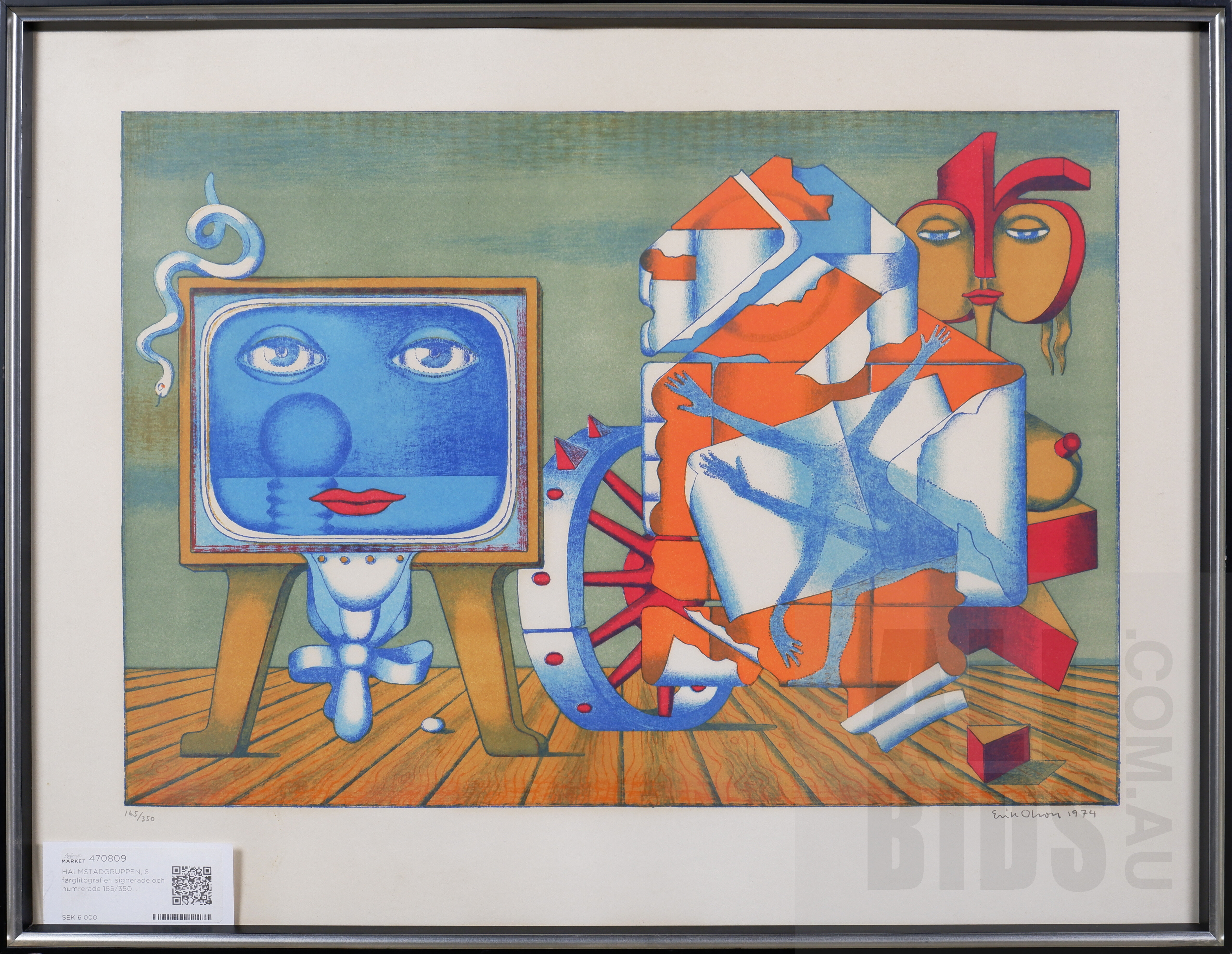 'Erik Olson (1901-1981, Swedish - Halmstad Group), Letter from a Surrealist, Colour Lithograph, 52 x 67cm (incl. frame)'