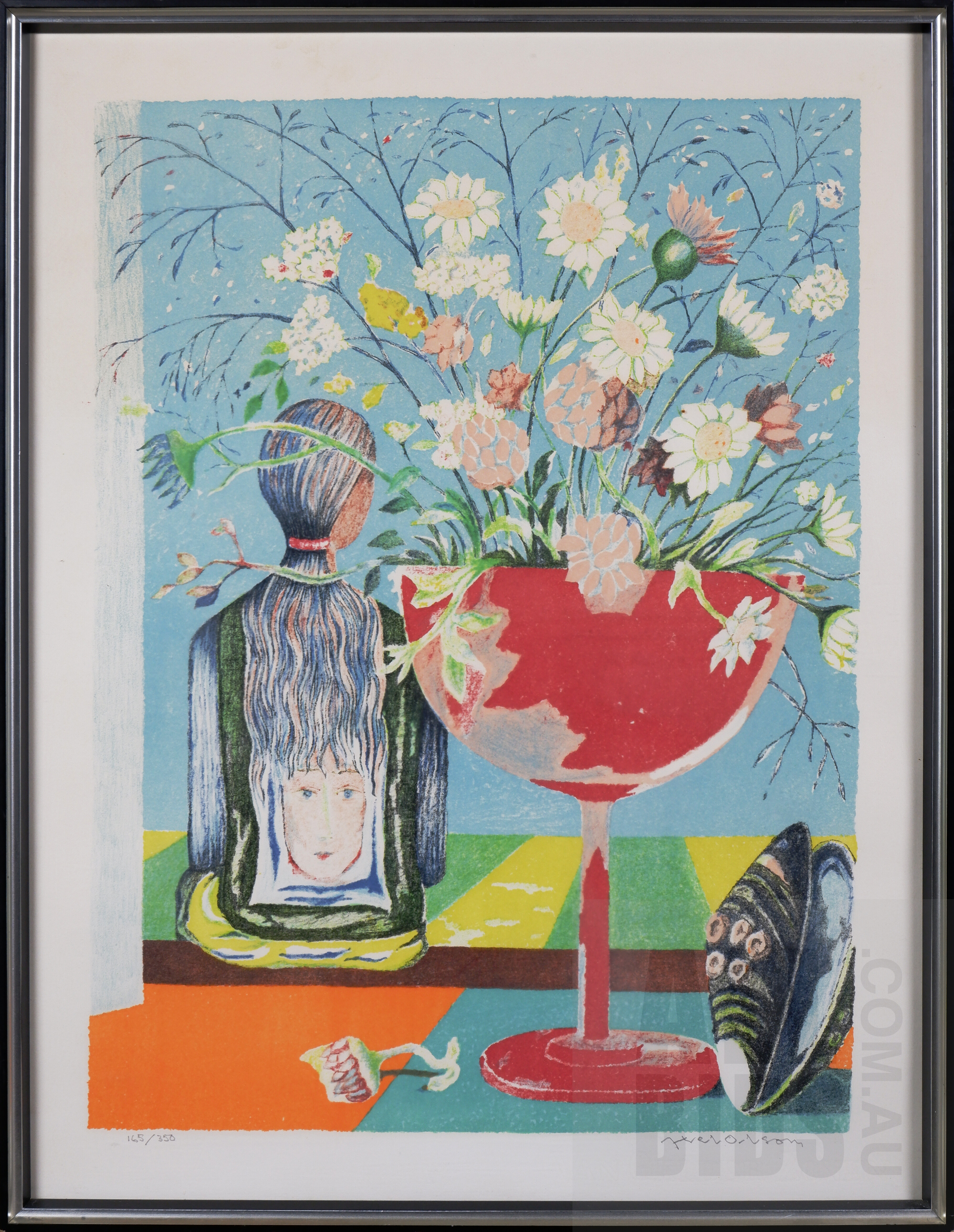 'Axel Olson (1901-1981, Swedish - Halmstad Group), Summer Bouquet, Colour Lithograph, 52 x 67cm (incl. frame)'