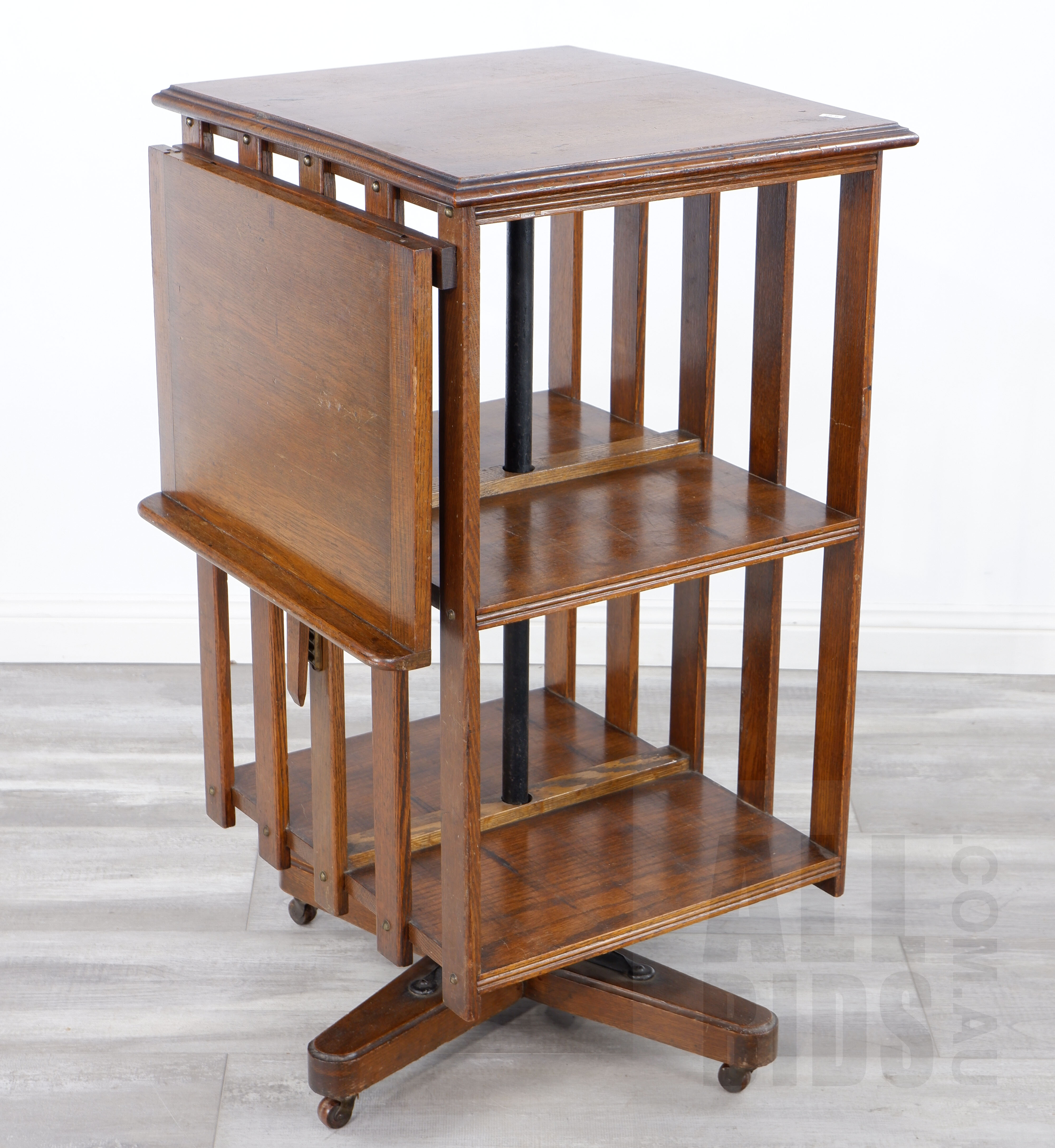 'Good Edwardian Oak Revolving Bookcase with Folding Lecture Stand'
