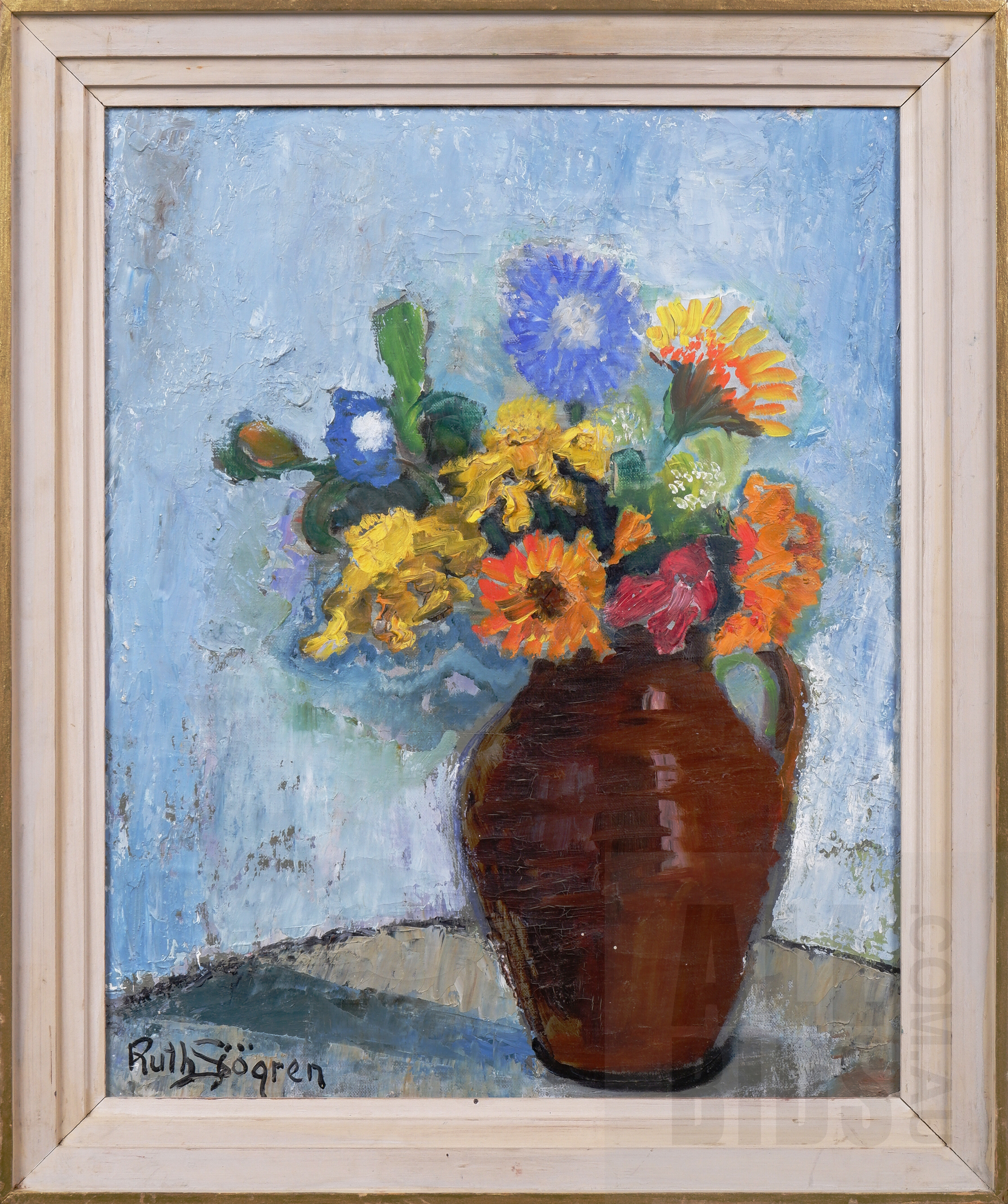 'Ruth Sjogren (1885-1978, Swedish), Still Life with Flowers, Oil on Canvas, 48 x 40 cm (incl. frame)'