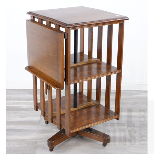 Good Edwardian Oak Revolving Bookcase with Folding Lecture Stand