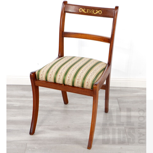 Regency Style Sabre Leg Dining Chair with Inlaid Brass Scroll and Drop in Seat Cushion