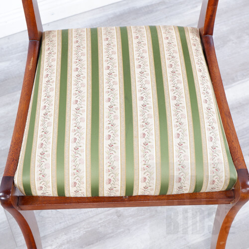 Regency Style Sabre Leg Dining Chair with Inlaid Brass Scroll and Drop in Seat Cushion