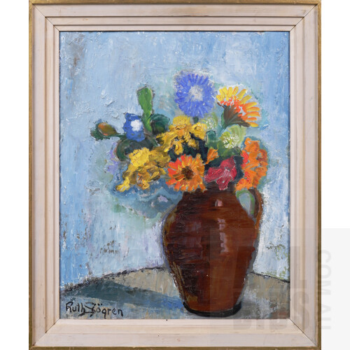 Ruth Sjogren (1885-1978, Swedish), Still Life with Flowers, Oil on Canvas, 48 x 40 cm (incl. frame)