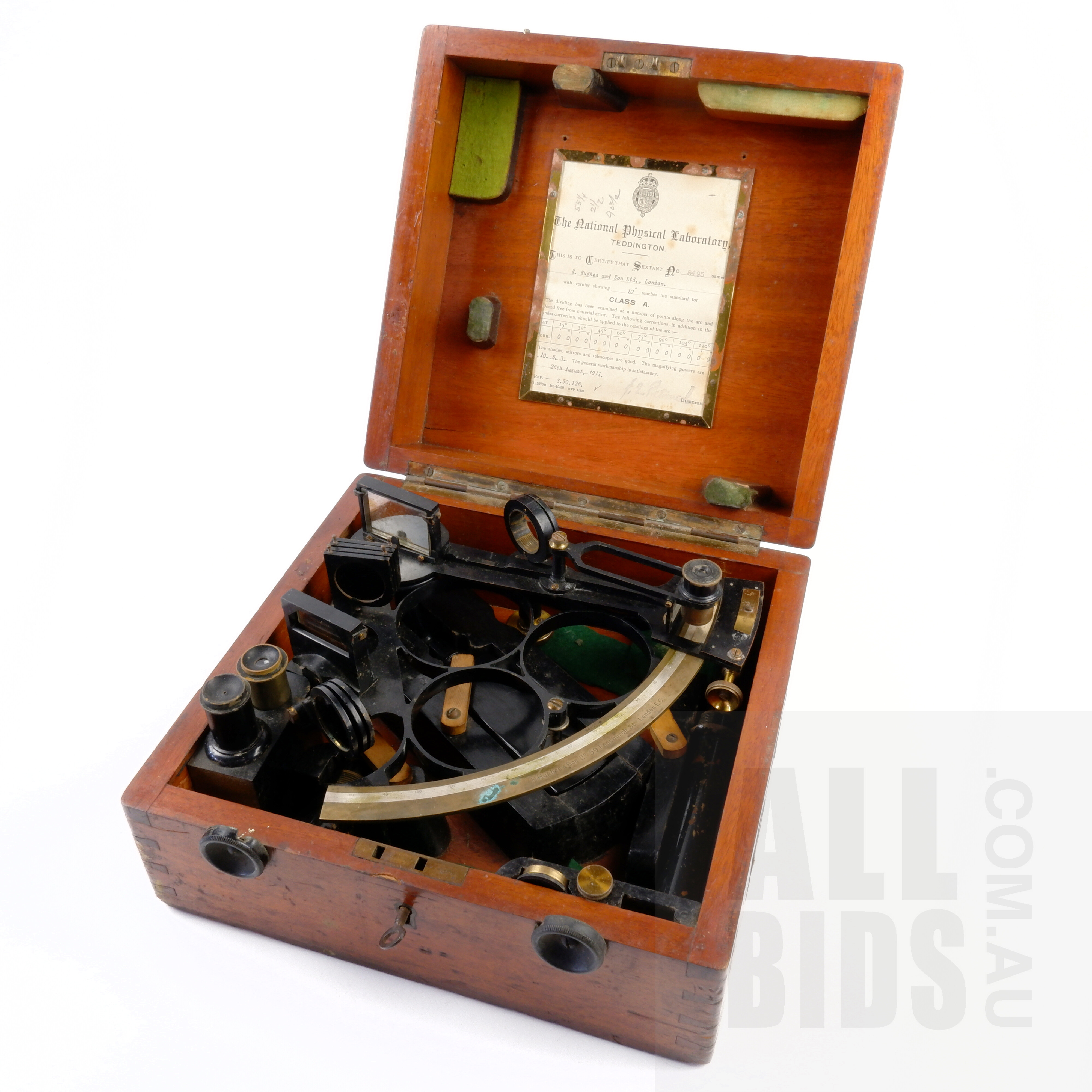 'Good Early 20th Century H. Hughes & Son Ltd, London Sextant, with Four Lens Variations'