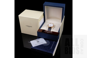 Longines White Face Automatic Watch in Original Packaging with Users Manual, Receipt and Warranty Card