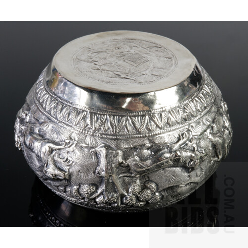Burmese Heavily Repousse Silver Sugar Bowl with Inscription