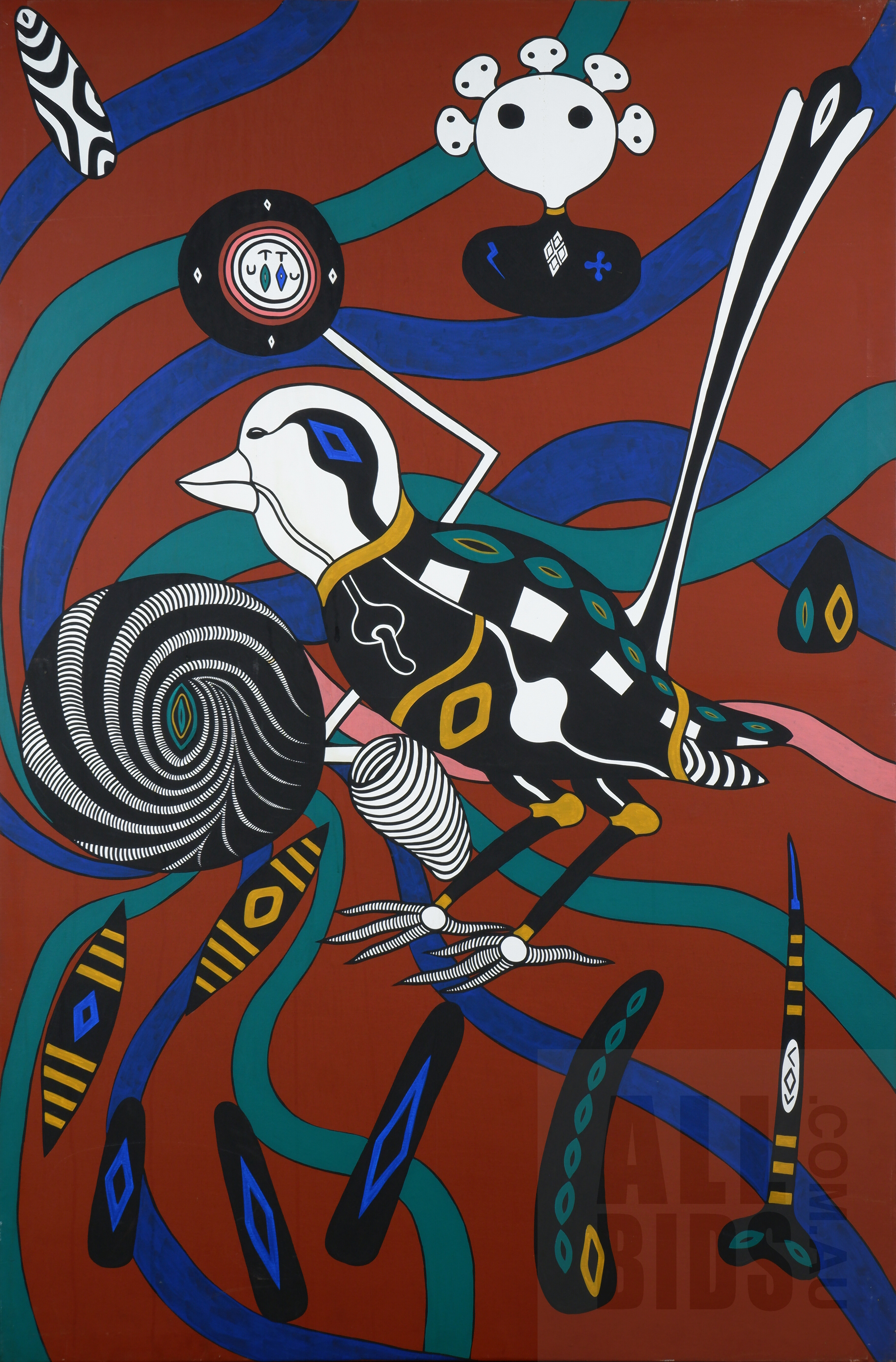 'Graham Rennie Biggibilla (born 1950), Bird, Acrylic on Canvas, 182 x 121 cm'