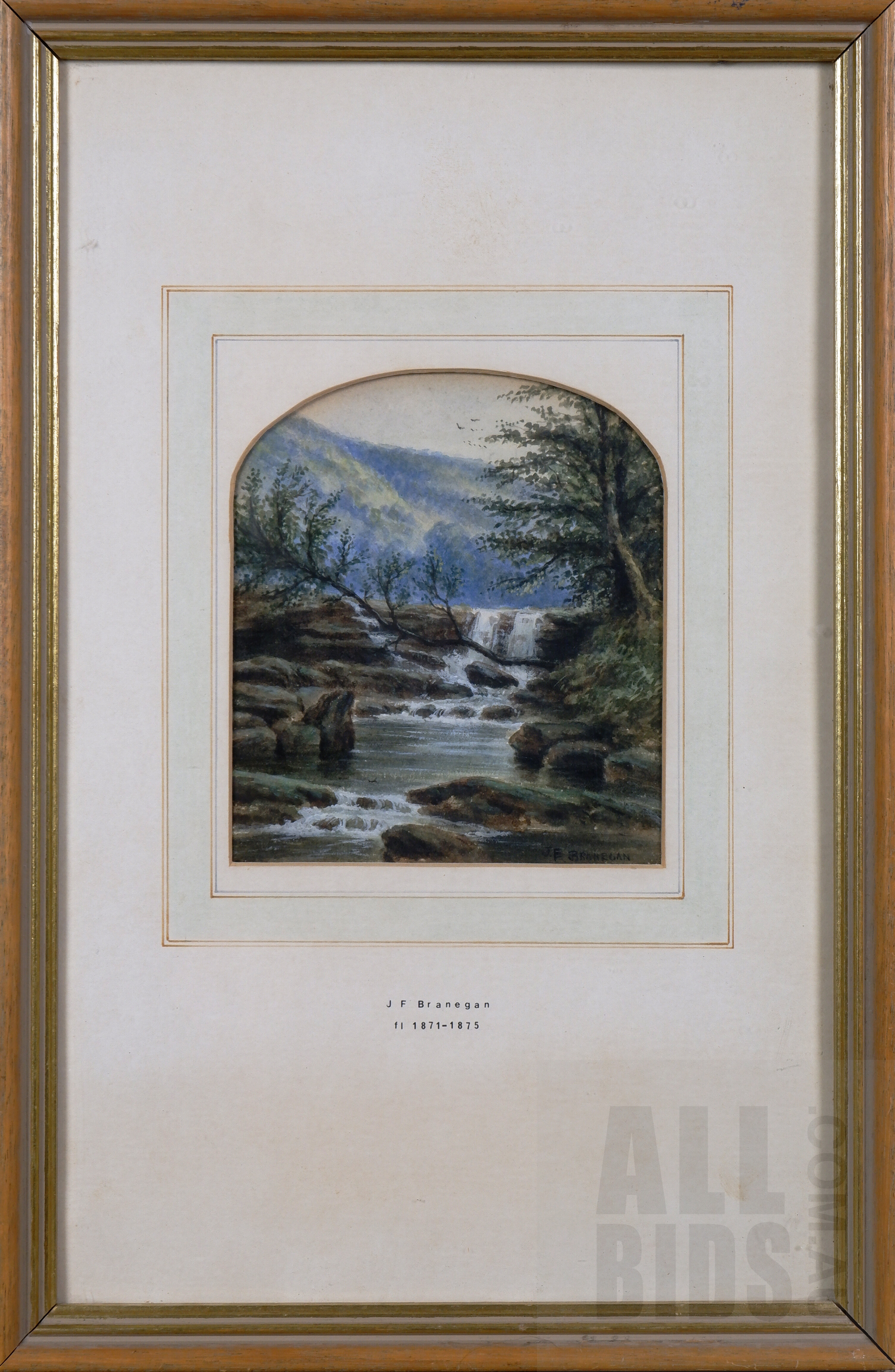 'J. F. Branegan (active 1870s, British), A Mountain River, Watercolour, 14 x 12.5 cm'