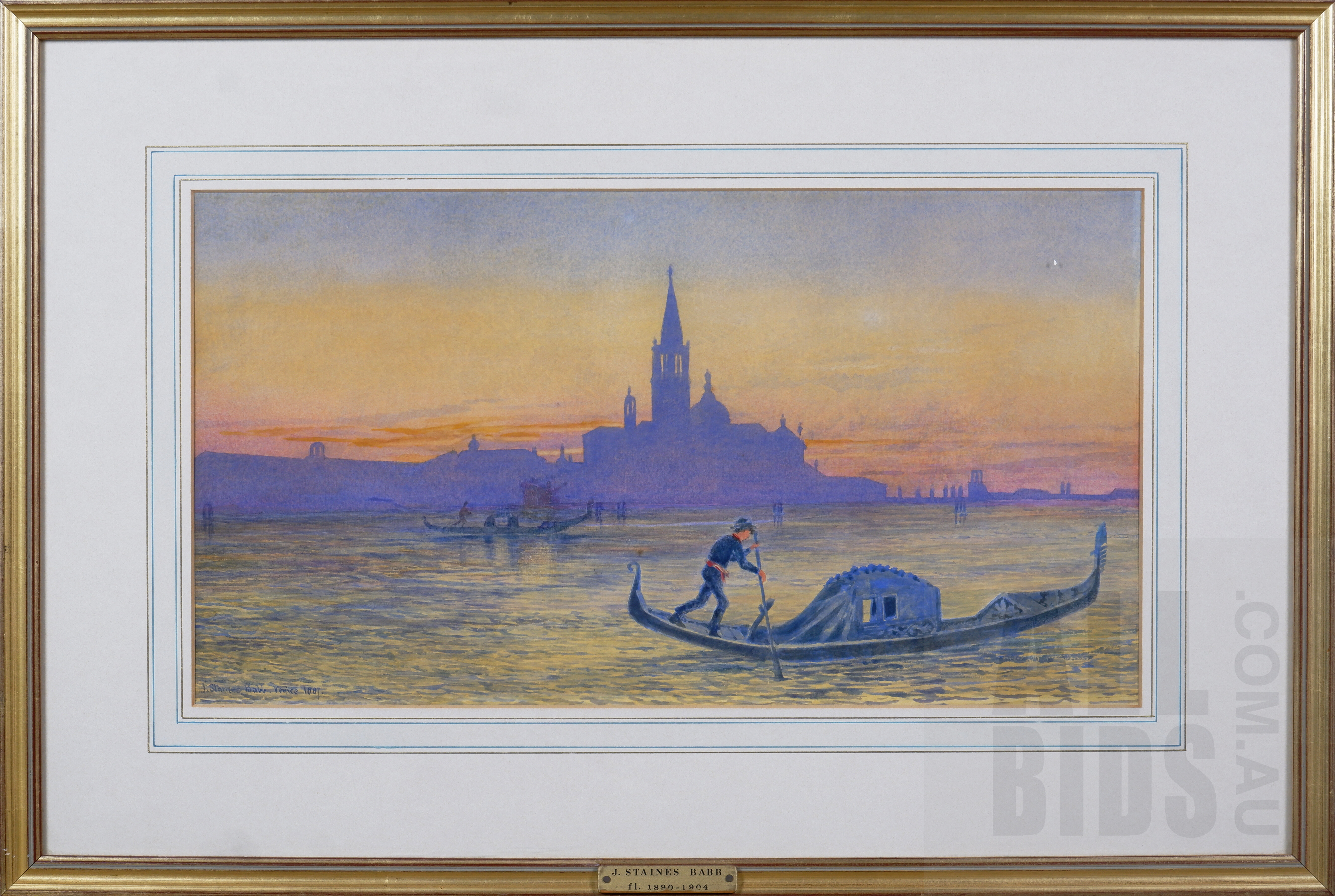 'John Staines Babb (active 1870-1904), Venice 1887, Watercolour, 24 x 44.5 cm'