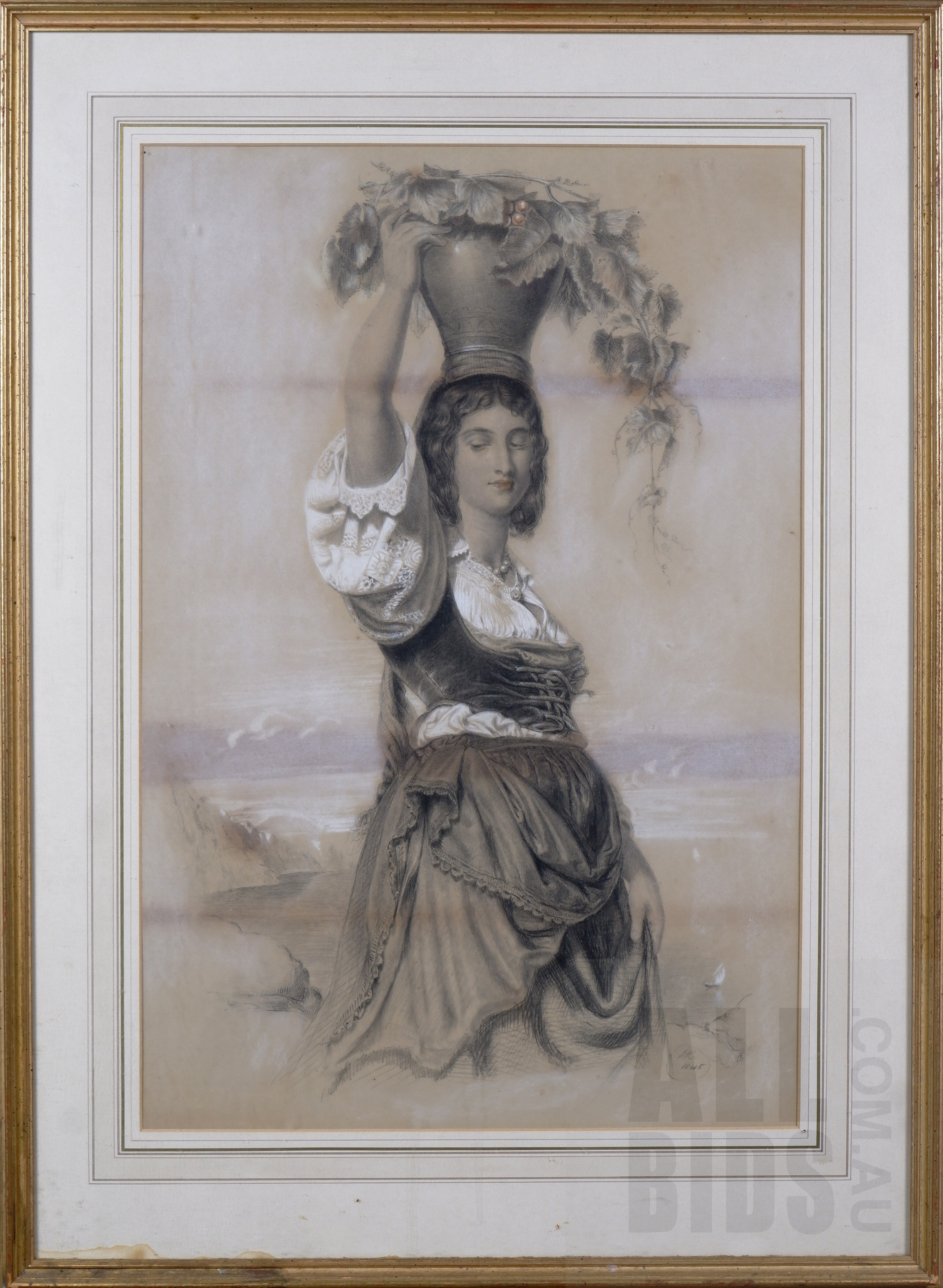 'After George Richmond, An Italian Girl 1846, Black and White Chalks with Bodycolour, 63.5 x 43 cm'