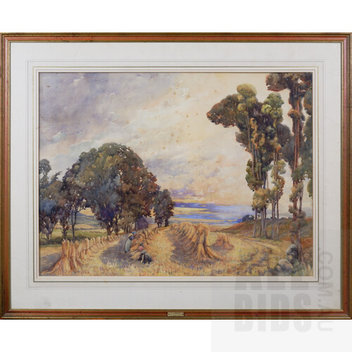 E. Ashton (Late 19th Century, British), The Harvesters, Watercolour, 61 x 81.5 cm