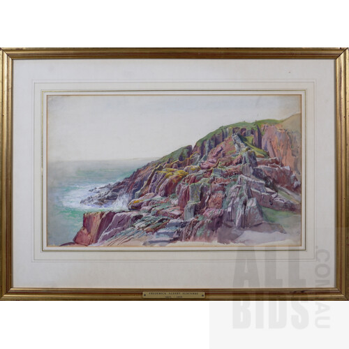 Frederick Albert Slocombe (1847-1920), Rocky Coastal View, Watercolour Heightened with White, 30 x 52 cm