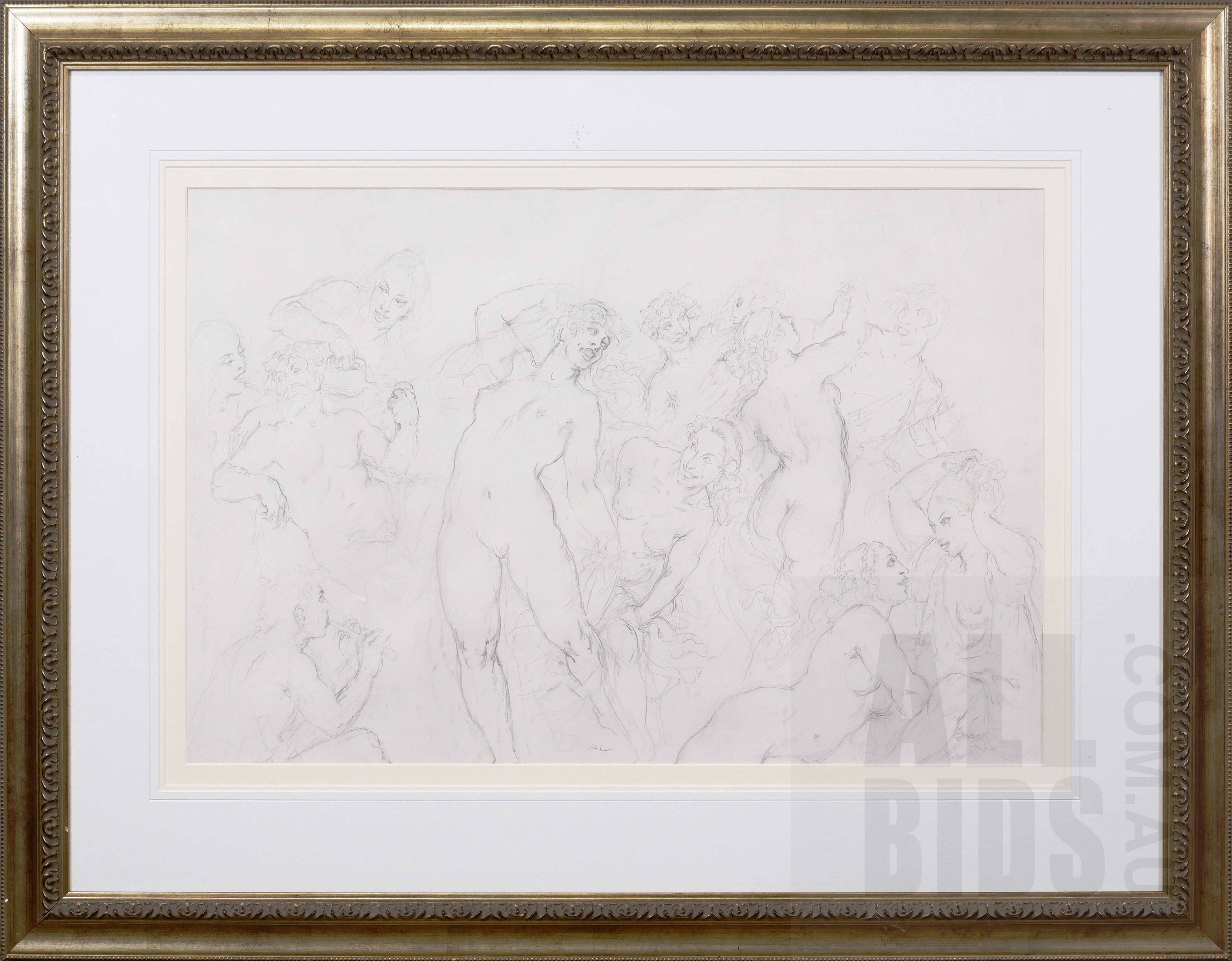 'Norman Lindsay (1879-1969) The Revellers c1946, Pencil on Paper, 55 x 83 cm'