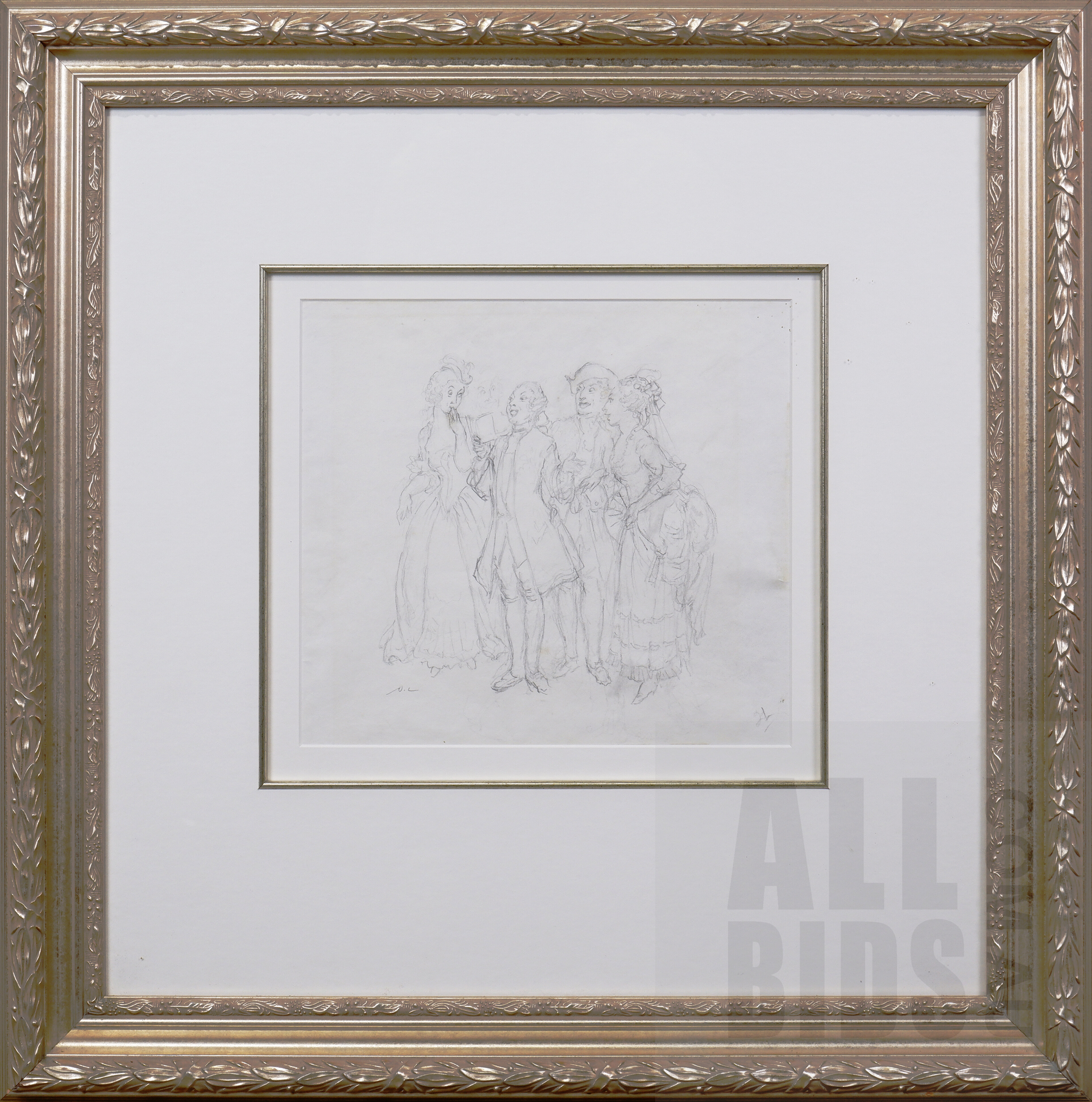 'Norman Lindsay (1879-1969), The Announcement, Pencil, 27 x 30 cm'
