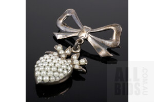 Antique Sterling Silver and Faux Seed Pearl Brooch