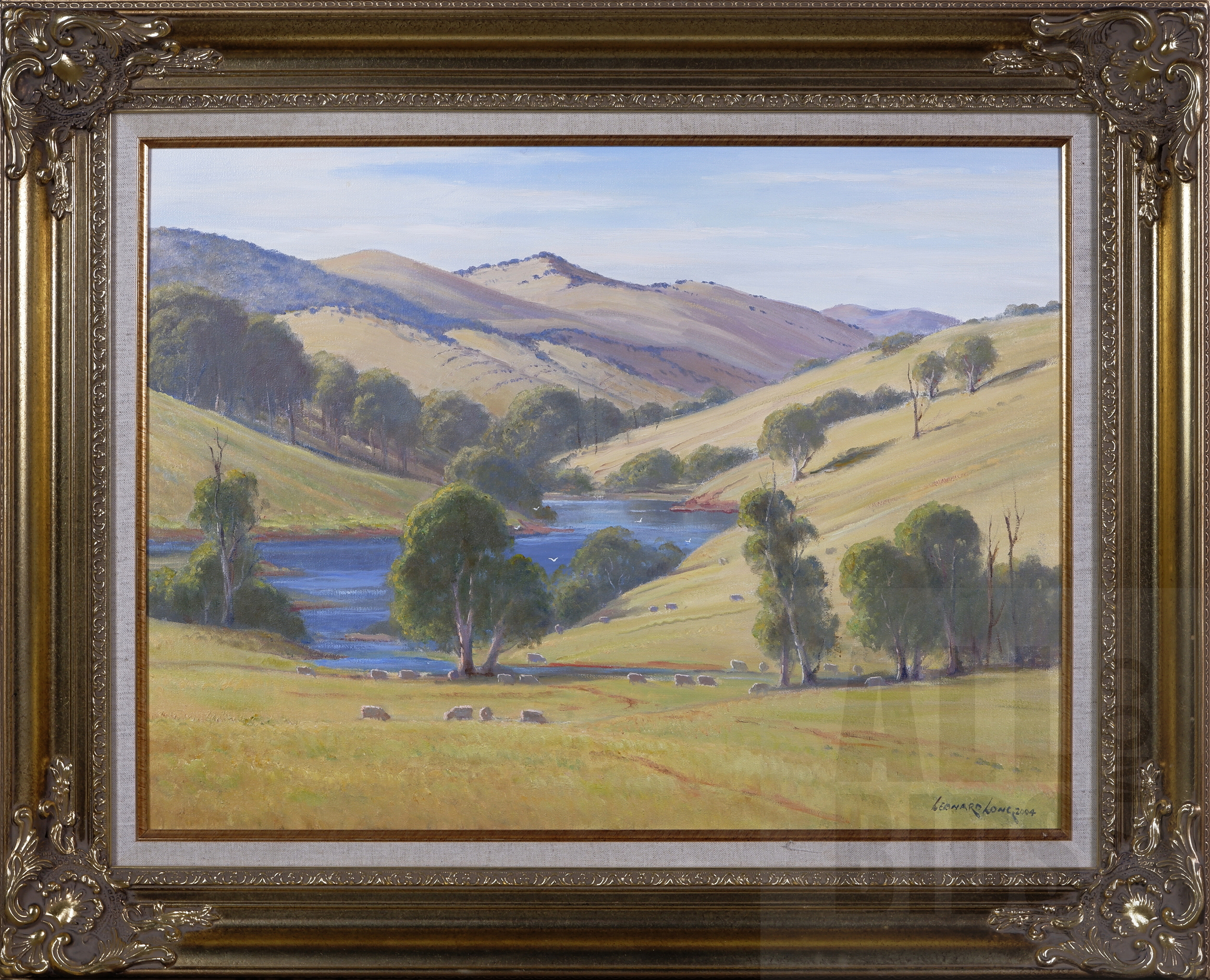'Leonard Long (1911-2013), Mountain Creek, Wee Jasper - Yass Road 2004, Oil on Canvas on Board, 45 x 60 cm'