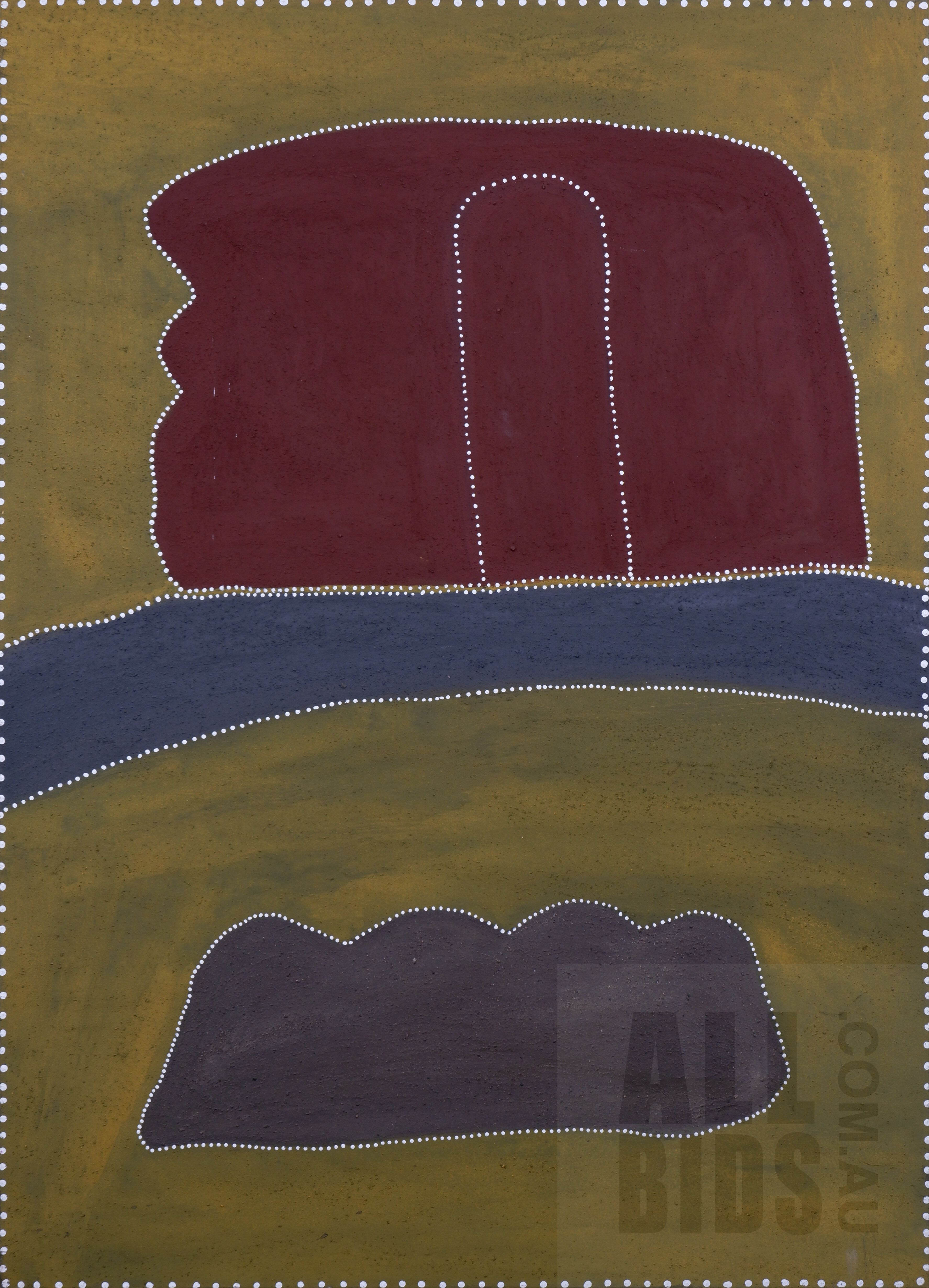 'Betty Carrington (born 1944, Gija language group), Red Butte & Dullo Country, Natural Ochre and Pigment on Canvas, 140 x 100 cm'