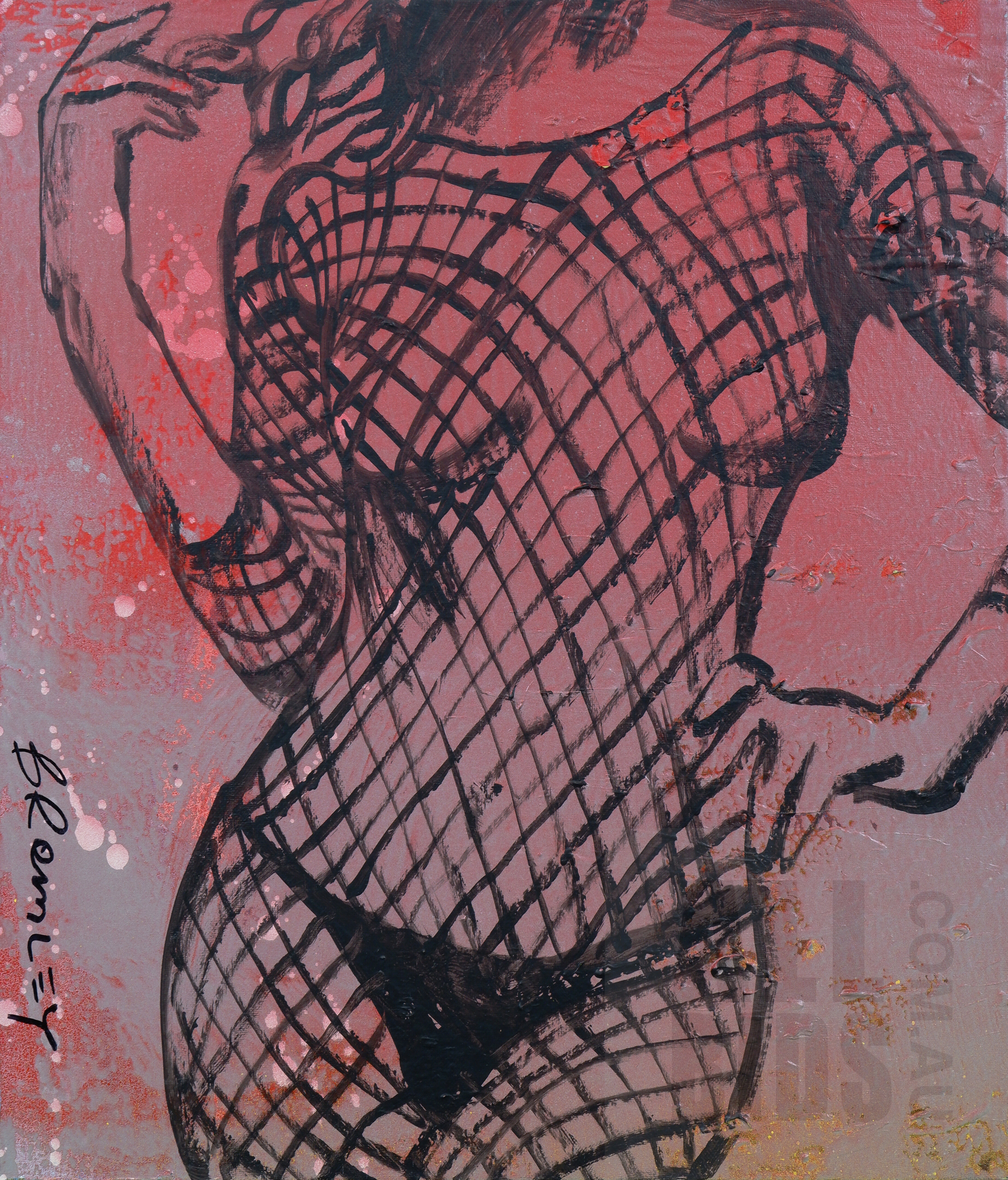'David Bromley (born 1960), Fishnet Girl, Acrylic on Canvas, 53 x 46 cm'