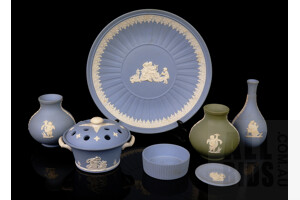 Collection of Wedgwood Jasperware, Including Modern 19th Century Replica Plate and Urn