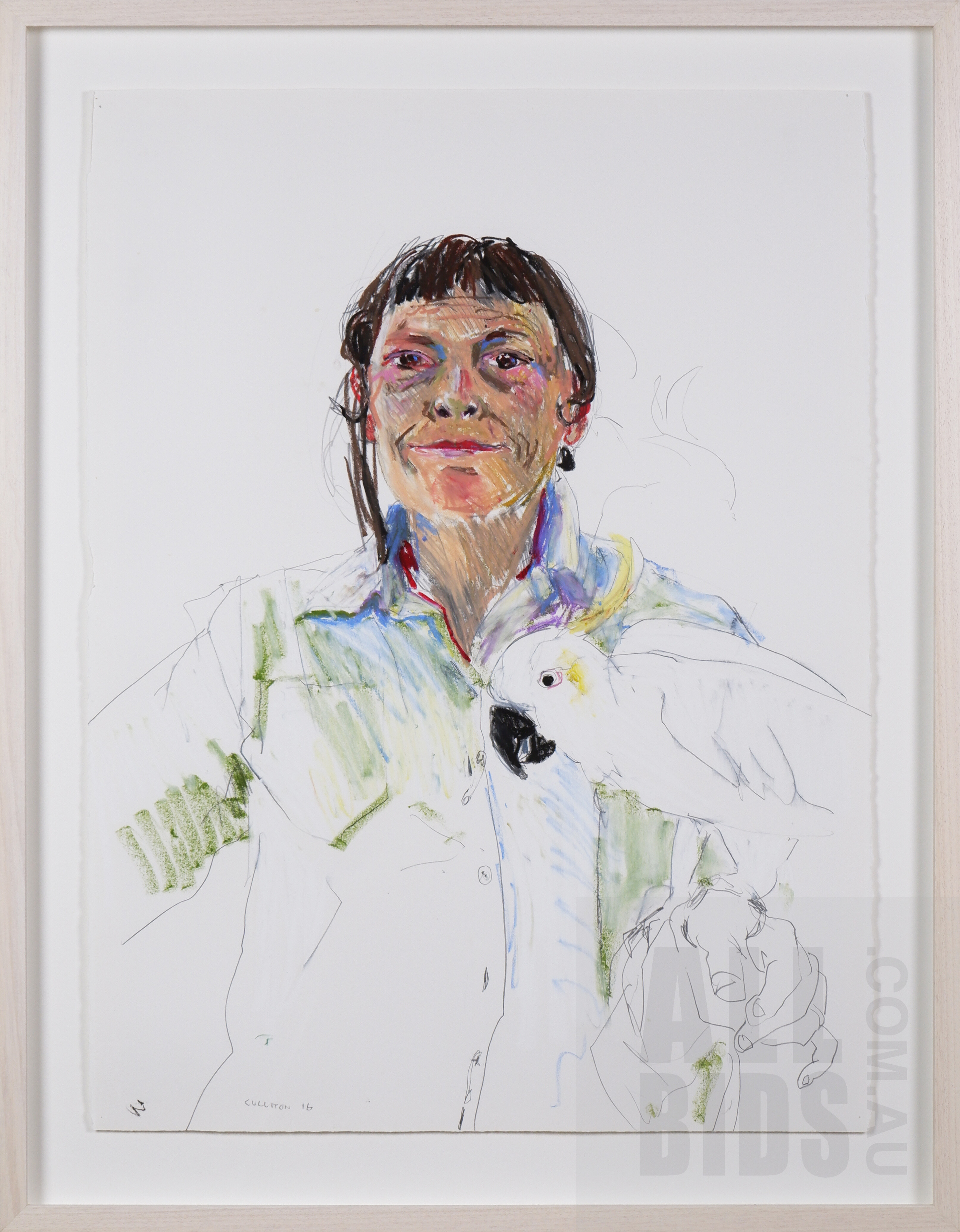 'Lucy Culliton (born 1956), Self-Portrait (with Hello Cocky) 3, 2016, Pastel on Arches Paper, 76 x 56 cm'