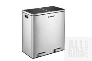 Maxkon 60L Dual Compartment Dustbin Stainless Steel Kitchen Garbage Rubbish Bin with Pedals - ORP $189.96