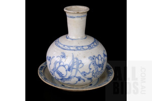 Antique Chinese Blue and White Dish with Antique Chinese Blue and White Vase
